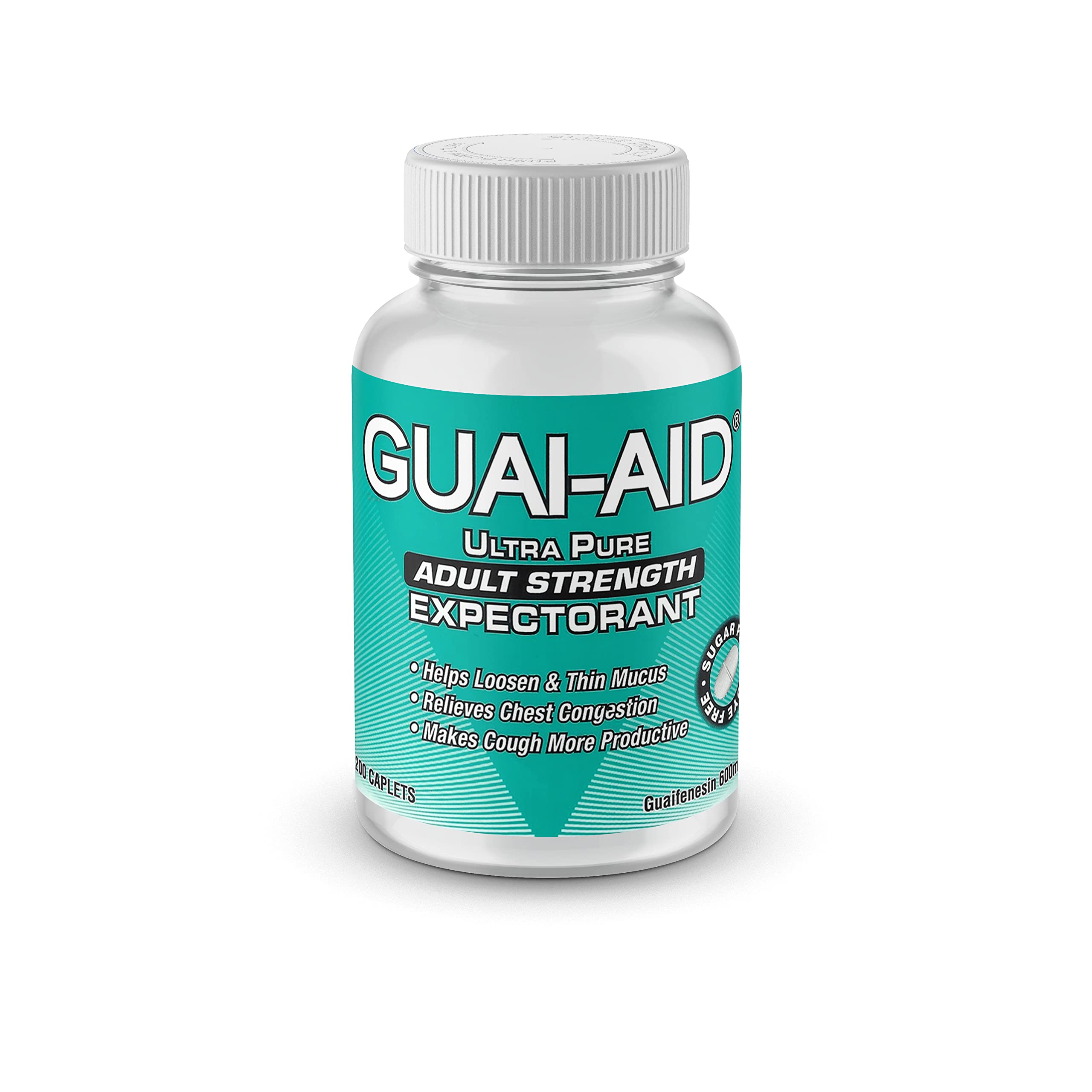 200 600mg Guaifenesin Caplets “for All-Day Everyday Mucus Relief” Controls phlegm, Cough, Chest Congestion, colds & flu.