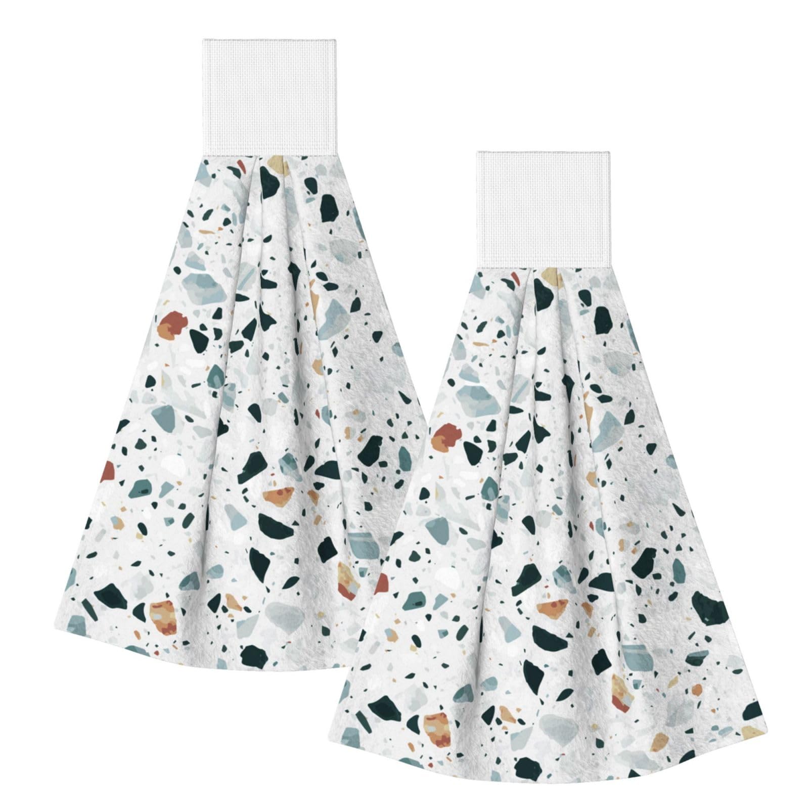 DOPKLNA Terrazzo Marble Pastel, 2 Pcs Hanging Coral Fiber Hand Towels for Bathroom, Absorbent Kitchen Towels