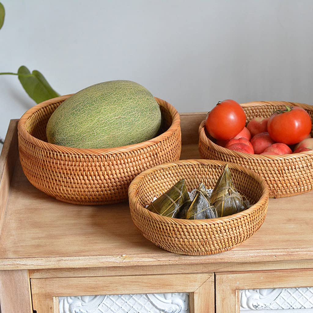 Round Wicker Basket Fruit Vegetables Handmade Baskets Wicker Bread Baskets Bread Serving Basket Food Serving Baskets Fruit Bread Basket Rack For Counter
