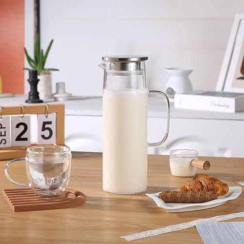 Miniatura 8 de Jarra de vidrio resistente al calor con tapa y boquilla, jarras de té helado, jarras de bebidas para nevera, jarra de agua y jarra de 50.7 fl oz51 oz