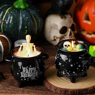 2 Pcs Halloween Decorations Indoor Halloween Skeleton Candle Skull Candle Gothic Vintage Home Decor Gifts Witch Cauldron Scented Party Birthday Decoration Spooky Farmhouse Table Decor