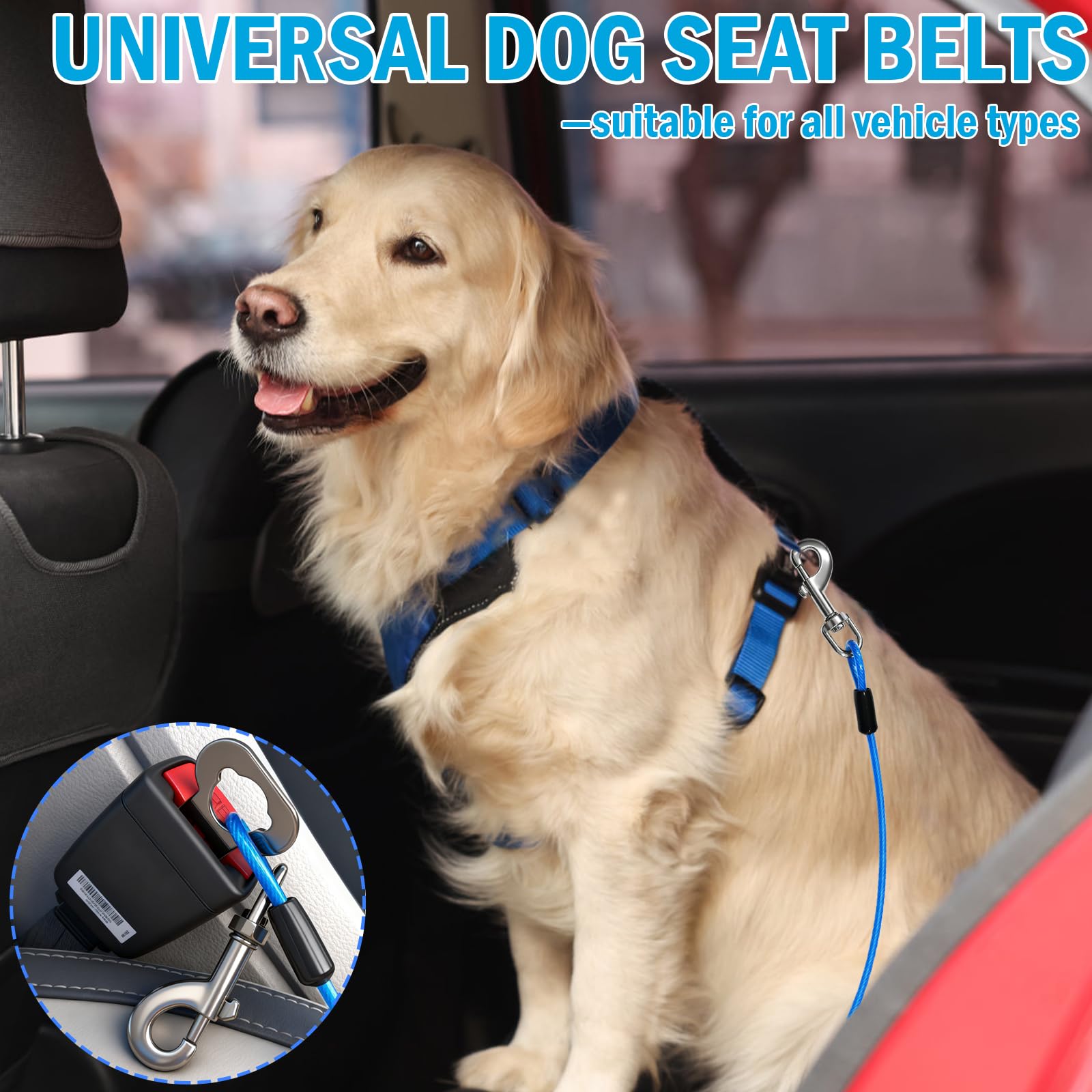 HaiYUAN Dog Car Safety Harness,24 Inch/60 cm Double Clips Seatbelt Dog Leash，No Chew seat Belts for Dogs（2 Pack Blue） - image 3