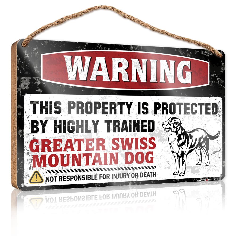 YYHLEH Signs For Bathroom Farmhouse Decor For The Home Warning This Property Is Protected By A Highly Trained Greater Swiss Mountain Dog Wooden Sign(23X35CM)