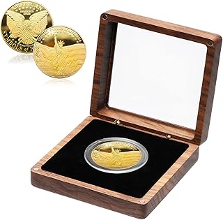 Walnut Wood Coin Display Case, Challenge Coin Holder, Acrylic Clear Cover, Compatible with Coins Measuring 17/20/25/27/30/35/40/46mm in Diameter and Less Than 3mm in Thickness
