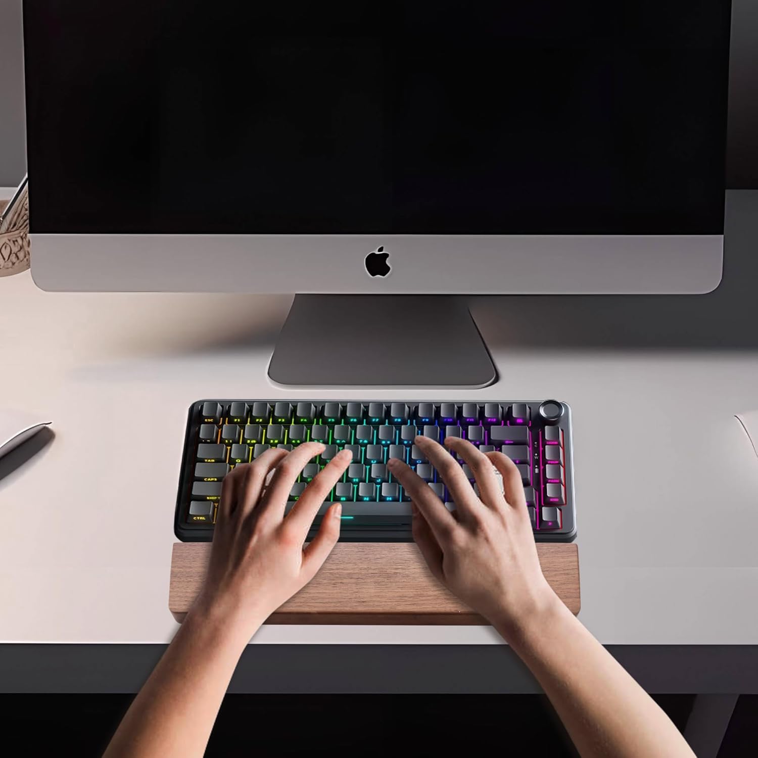 75 Keys Keyboard Wrist Rest - Ergonomic Walnut Wood Palm Rest for Mechanical Keyboard, Non-Slip, Comfortable Typing and Gaming (75 Keys)