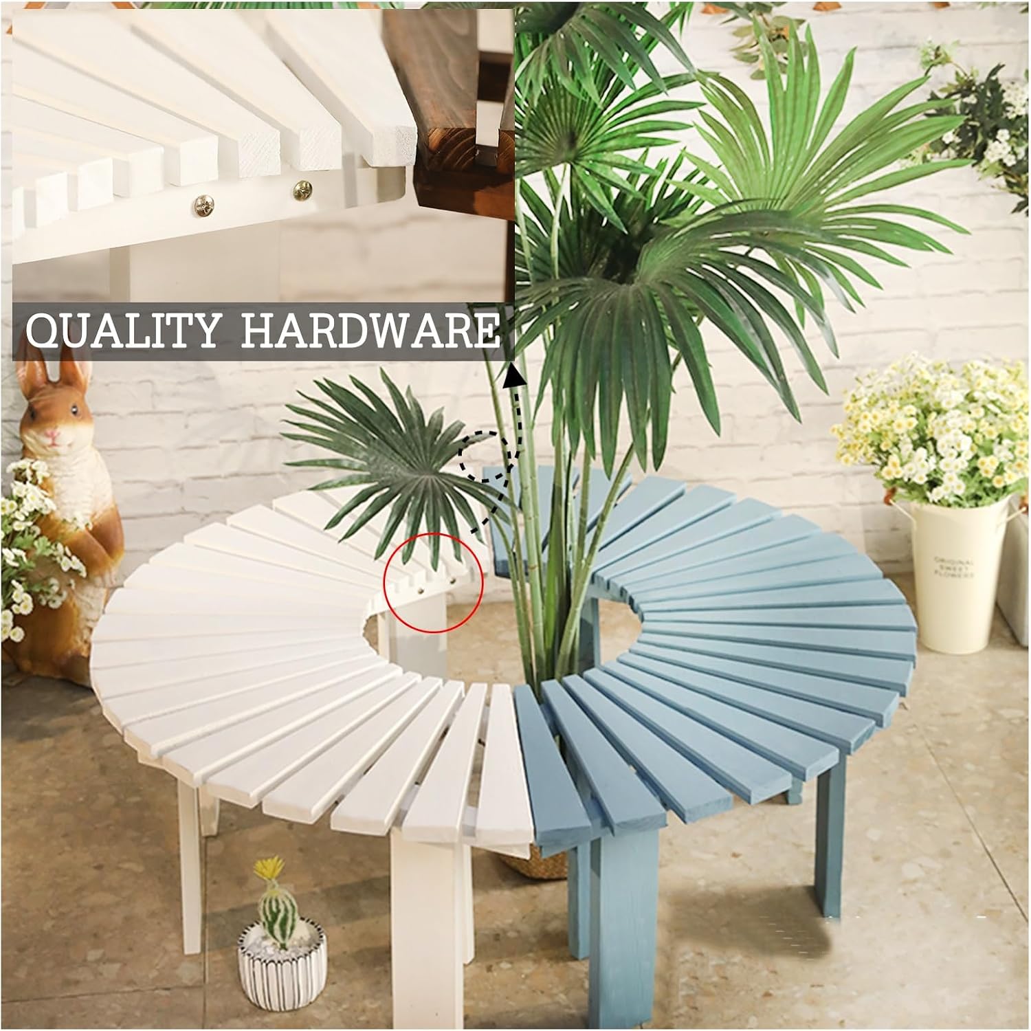 Garden Bench, Outdoor Garden Bench, Garden, Wooden Park Bench, Garden, Deck-style Platform, Mini Garden Bench, Half-round Wooden Bench,Outdoor Garden Bench, Vintage Park Bench ( Color : Original )