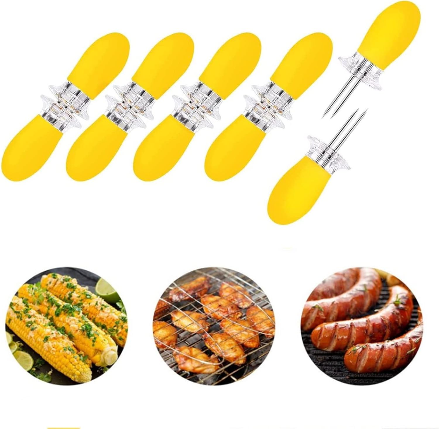 AUGSUN Supporti Per Pannocchie 10 Pezzi (5 Paia), In Acciaio Inox Con Manico In Silicone, Colori Assortiti - 2