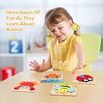 Coogam Wooden Jigsaw Puzzle Set, 6 Pack Animal Shape Color Montessori Toy, Fine Motor Skill Early Learning Preschool Educational Gift Game for Kids Children