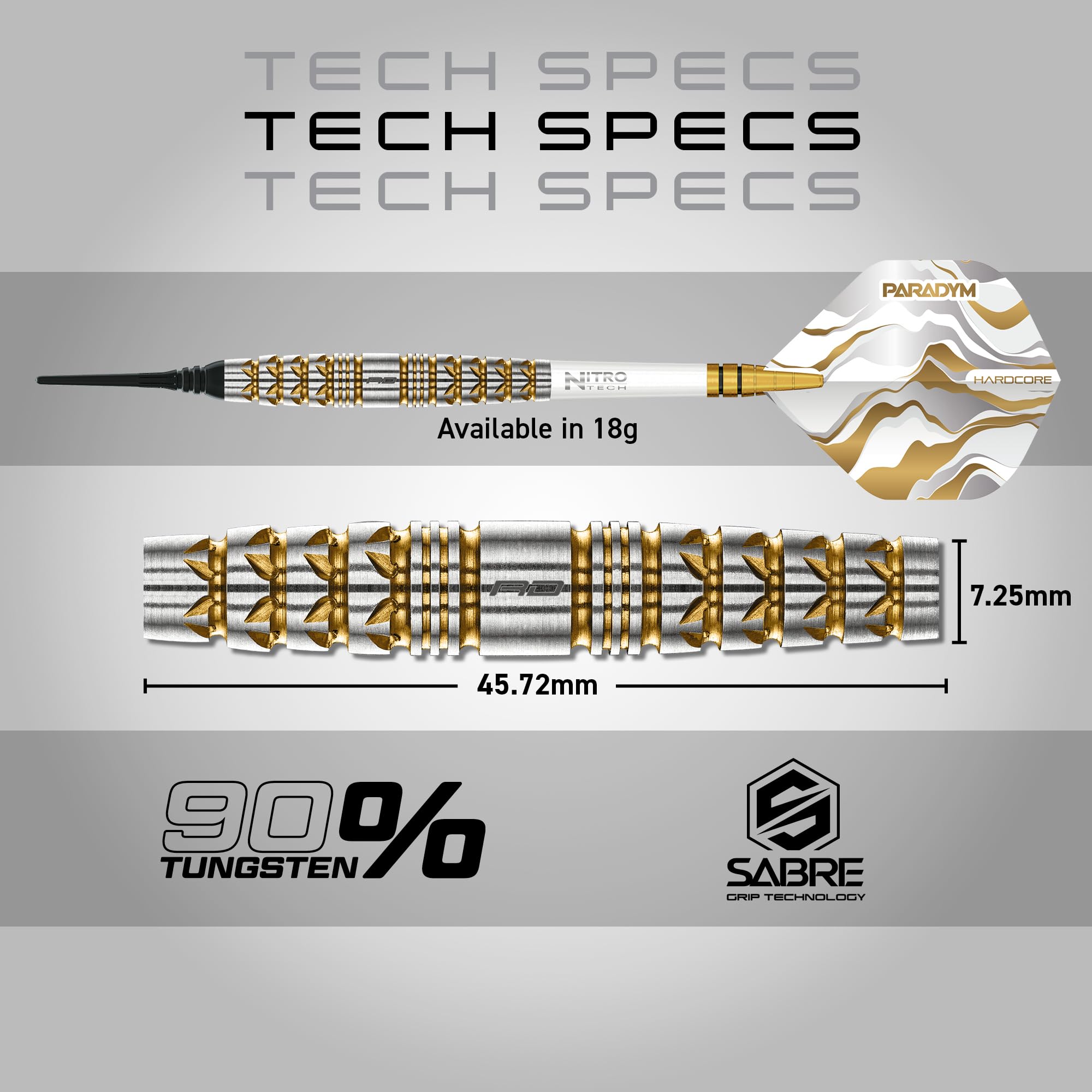 RED DRAGON Darts - Paradym Gold Serie Dart Pfeile - 90% Tungsten Profi Dartpfeile - Beinhaltet Dartflüge & Schäfte | 18g Weiche Spitze & Steeldarts 22g, 23g, 24g, 25g & 26g