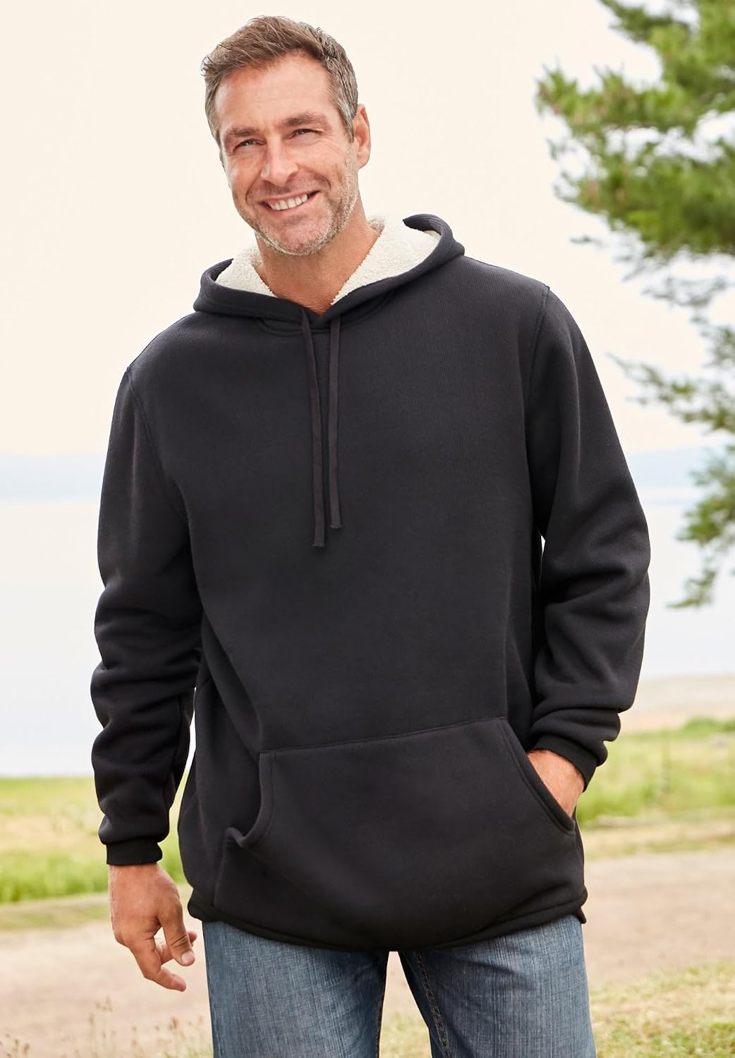 KingSize Men's Big & Tall Sherpa-Lined Thermal Waffle Pullover Hoodie