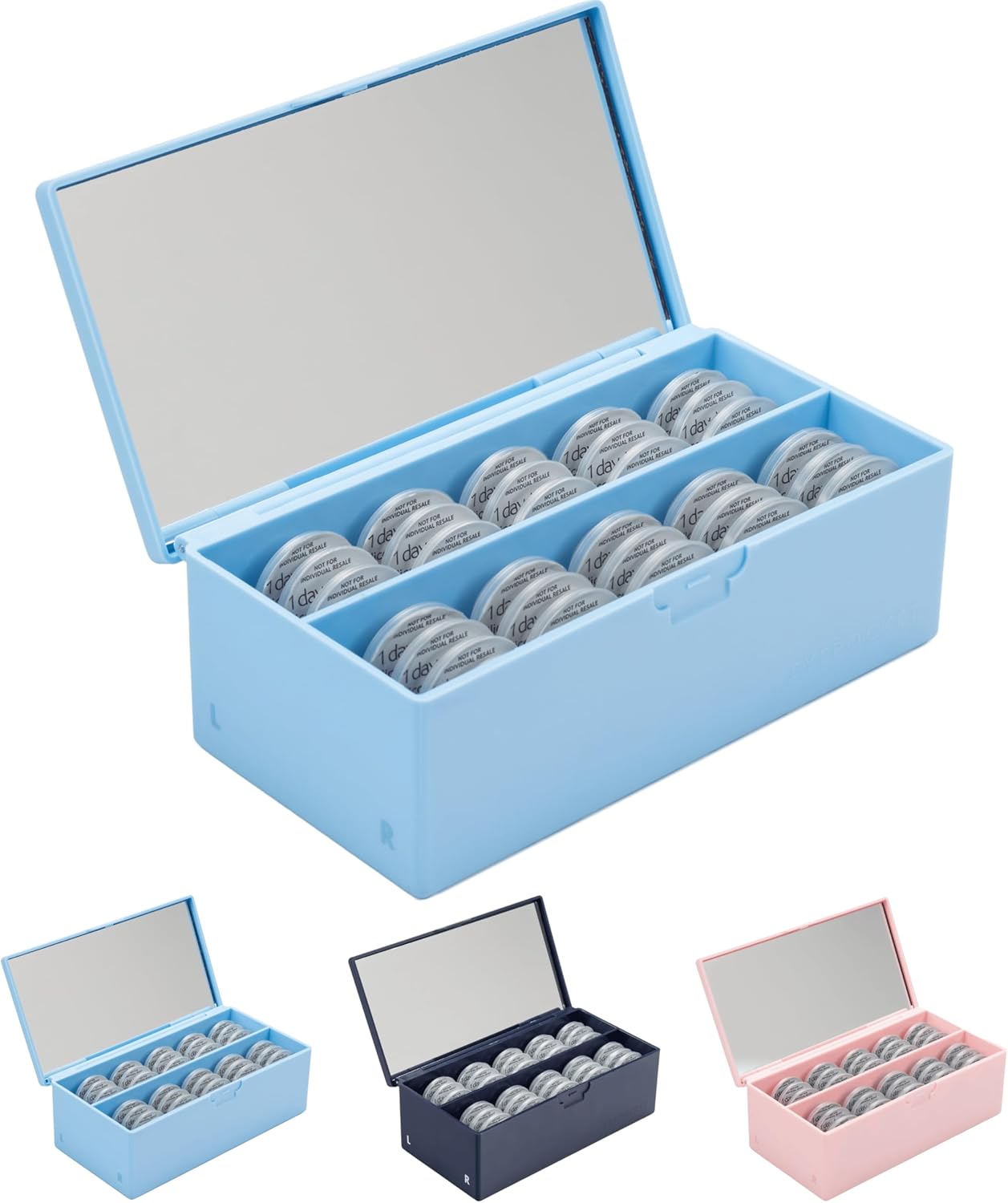 Daily Contact Lens Case - Travel Contact Case, Daily Lens Organizer, Flip Top Eye Contacts Carrier for Disposable Lenses & Dailies, Navy