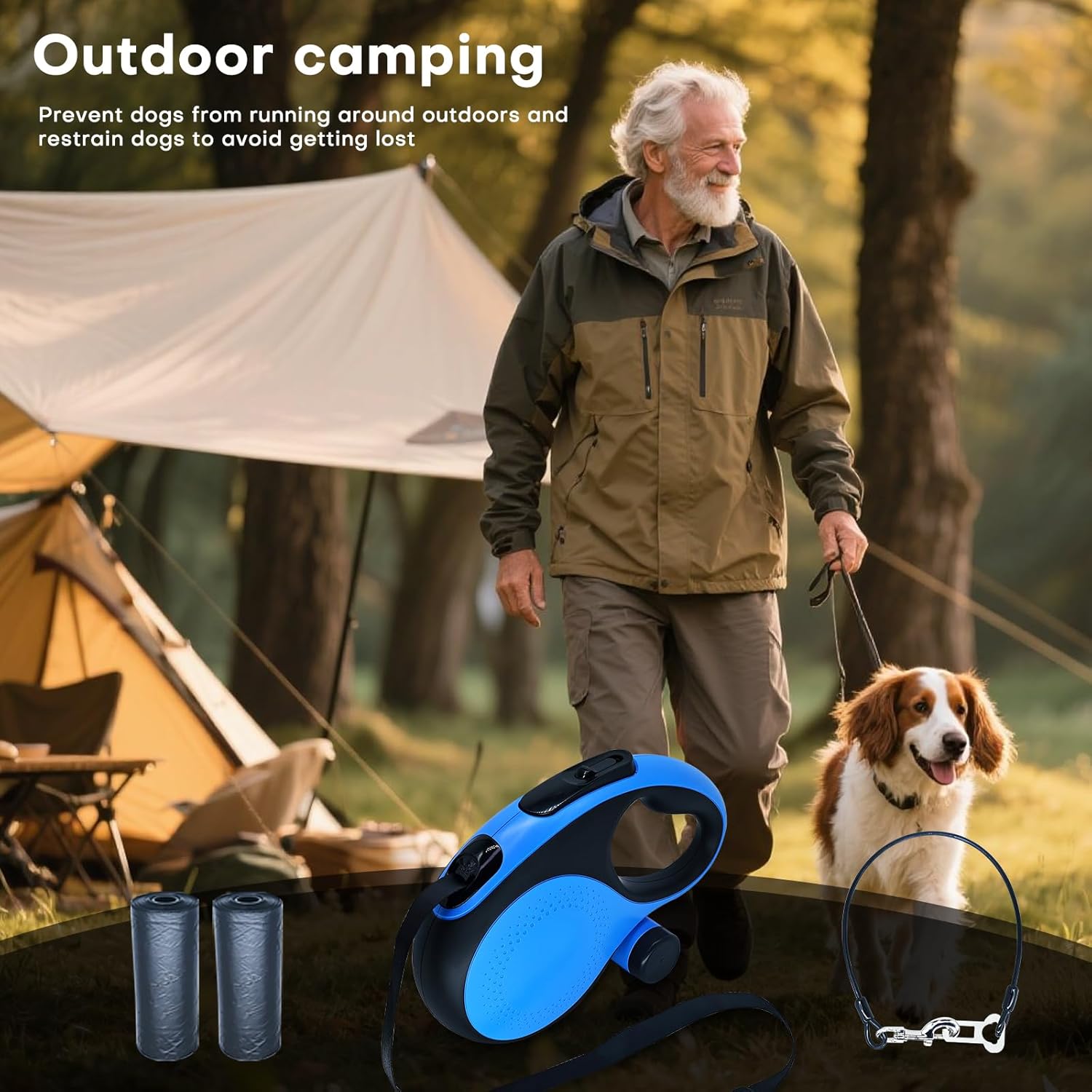 Retractable Dog Leash with Chew Proof Cable,26Ft Heavy Duty Dog Leash for Medium Large Dogs up to 110lbs,360°No Tangle,One-Handed Brake,Pause,Lock(Blue)