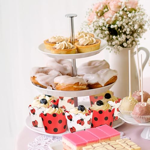 Miniatura 7 de 48 envoltorios de cupcakes con patrón de mariquita, envoltorios reversibles de lunares para tartas, envoltorios festoneados para tartas, envoltorios