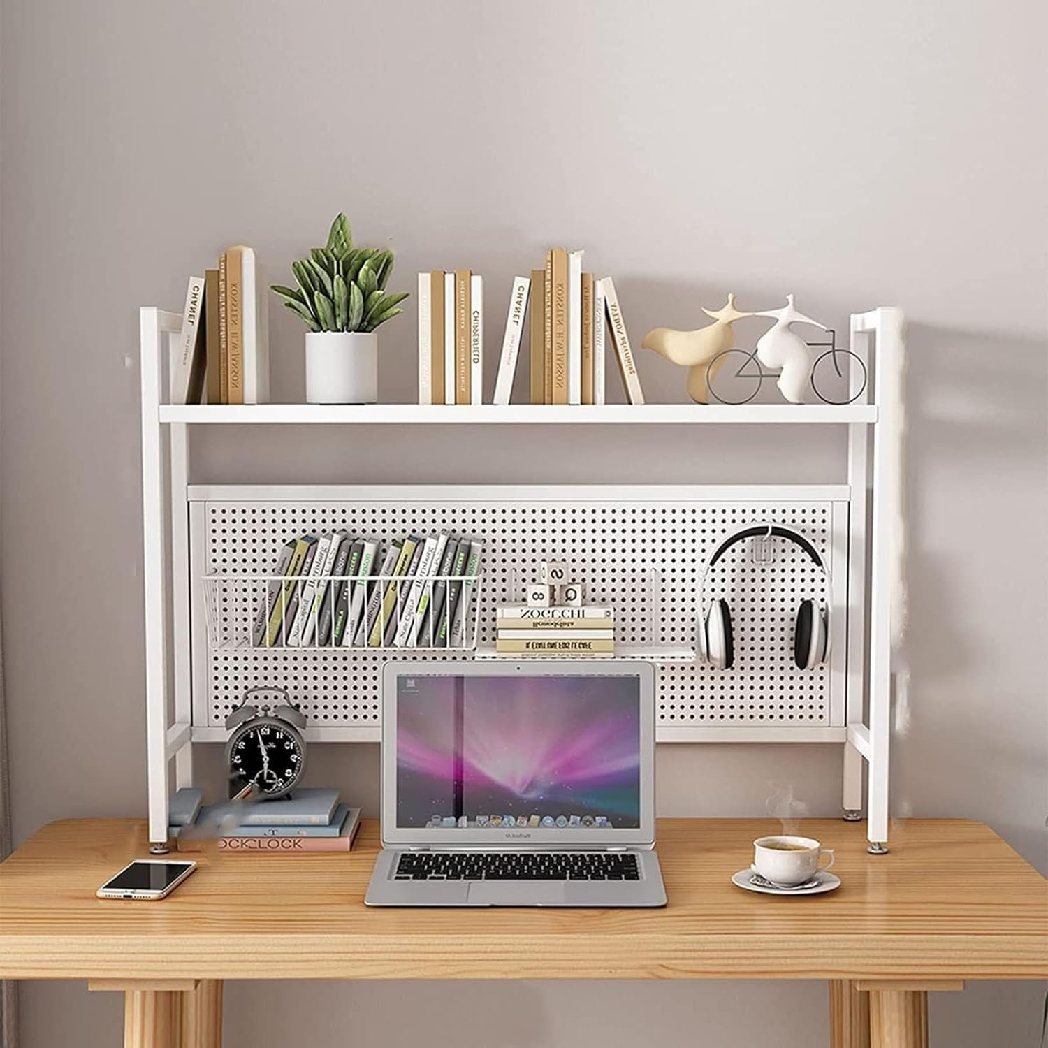 Amazon.com: HOBIBA Hutch Display Shelf Wrought Iron Bookshelf Desktop ...