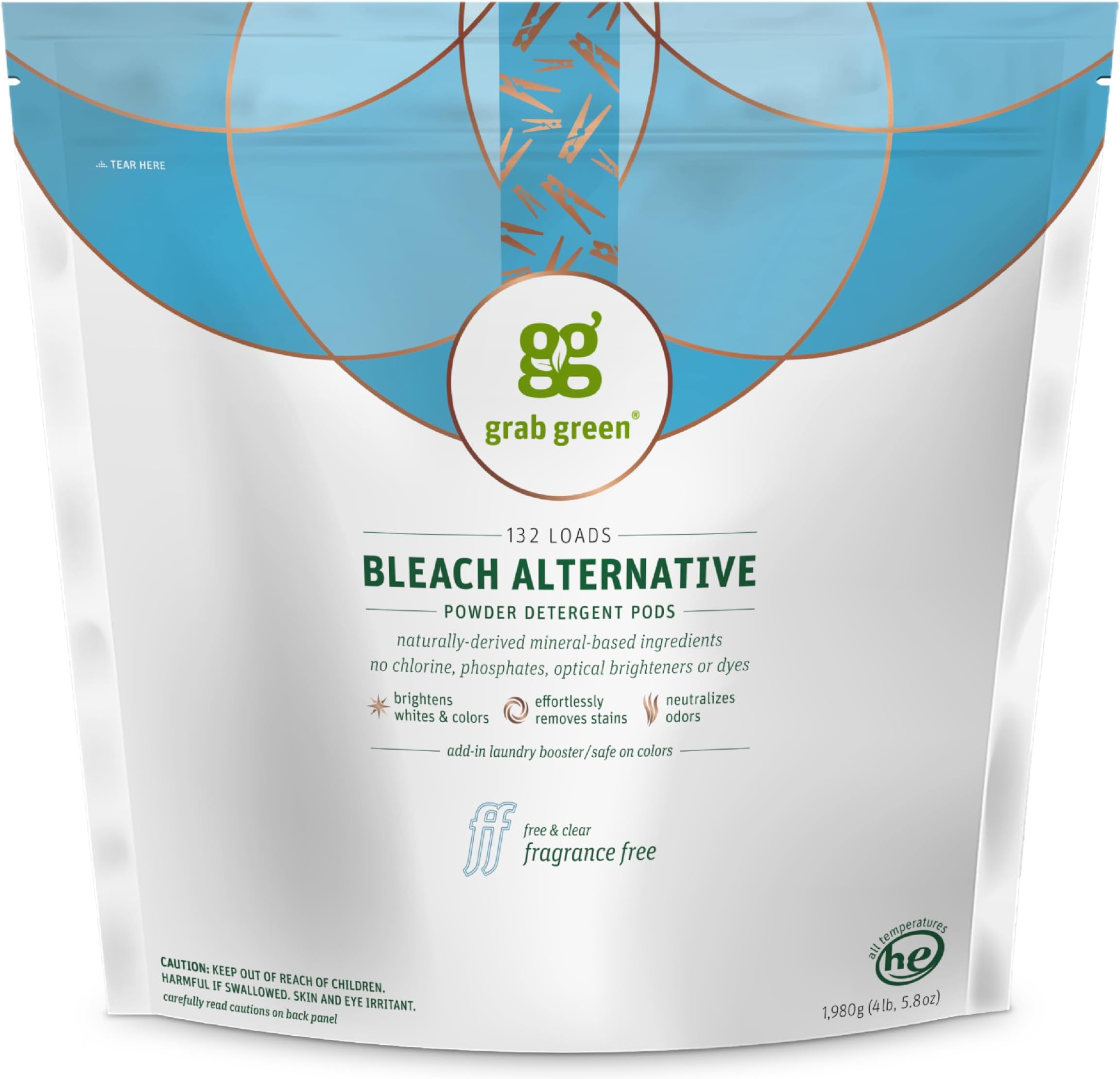 GrabGreen, Bleach Alternative, Fragrance Free, 132 Loads