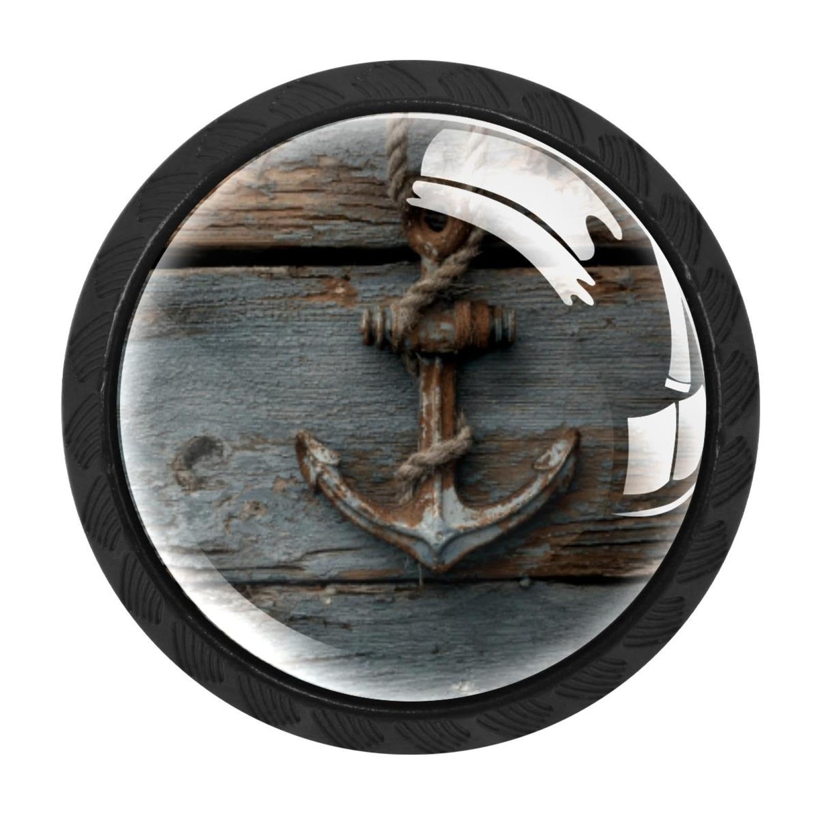 CHENZZZZ 4 Pieces Kitchen Cabinet Knobs Anchor on a Wooden Planks (2) Drawer Knobs Dresser Knobs Drawer Pulls Door Knobs Dresser Drawer Handles Knobs for Dresser Drawers