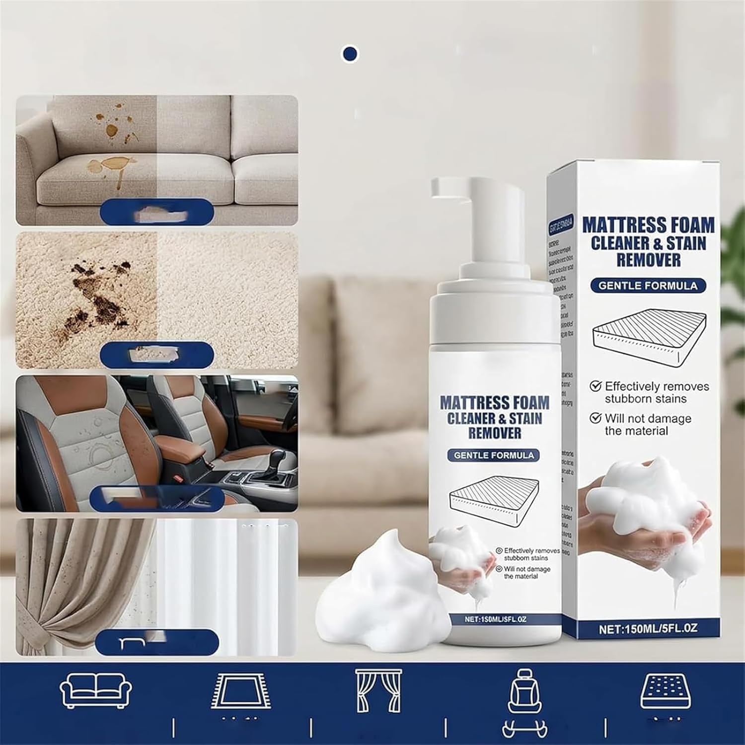 Mehrzweck-Matratzenschaumreiniger-Spray, Matratzenfleckenentferner, geeignet für Stoffmatratzen, Sofas, Teppiche und Vorhänge.