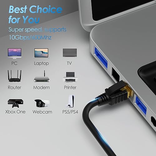 Miniatura 6 de Cable Ethernet Cat 7 de 300 pies, cable de Internet largo de alta velocidad, cable de red LAN CAT7 RJ45, cable de conexión SFTP de triple blindaje