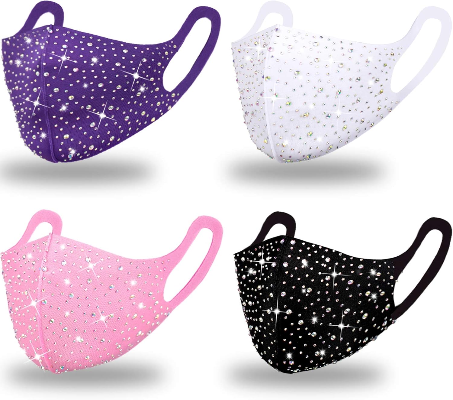 Rhinestone Sequin Bling Face Mask with Adjustable Ear Loops for Women Sparkle Glitter Diamond Bedazzled Crystal Decorative Fashion Pretty Black Covering Washable Reusable Designer Madks