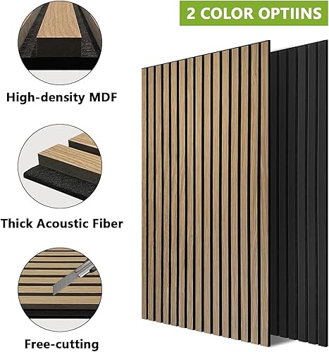 Miniatura 4 de Paquete de 2 paneles de pared de madera acústica, paneles de pared insonorizados de 47.2 x 23.6 x 0.72 pulgadas, barrera acústica decorativa,