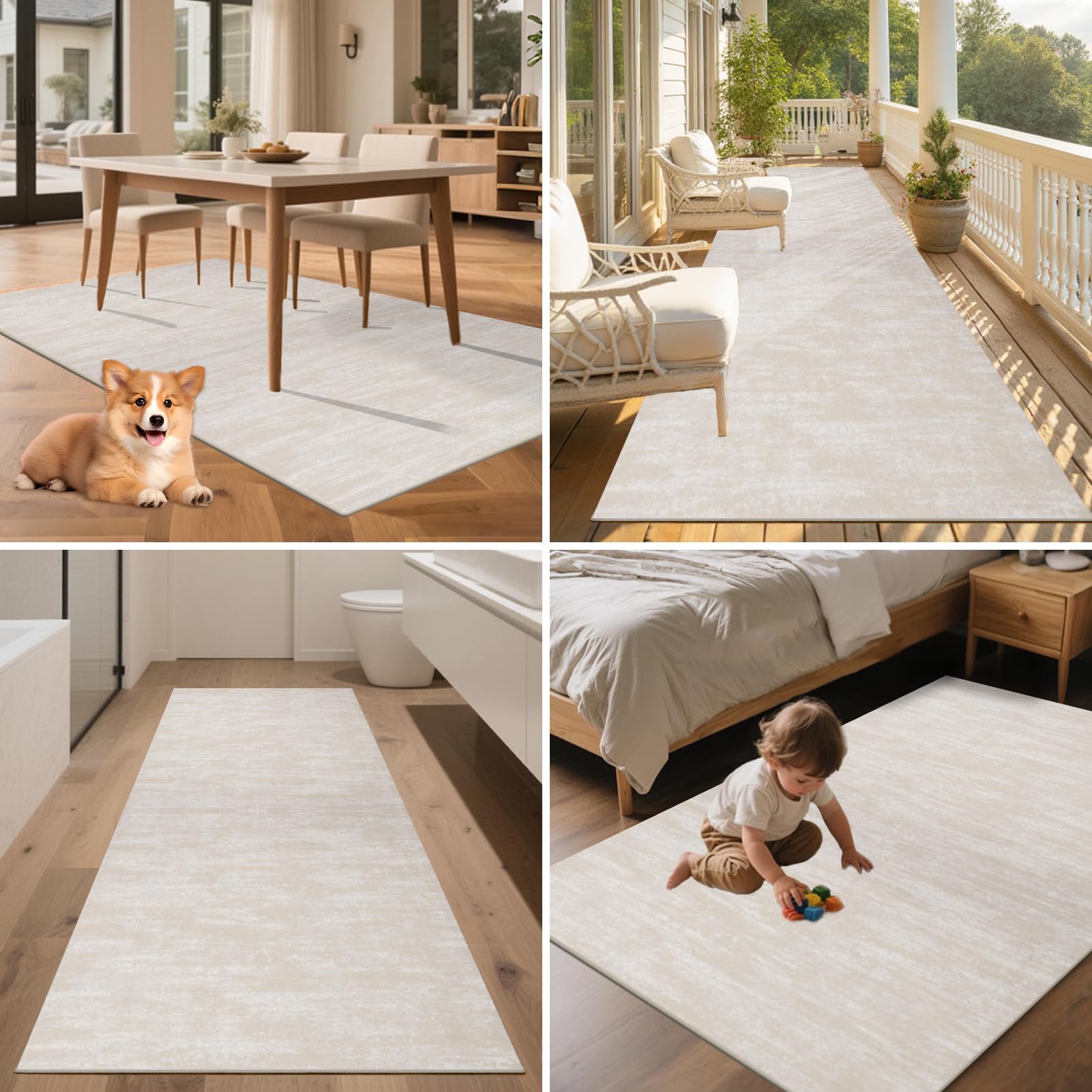 Teppich Läufer Flur rutschfest Küchenteppich 80 x 400 cm Waschbar Flurläufer Teppichläufer Fußmatte Lang Korridor Teppiche Läufer für Küche, Wohnzimmer, Schlafzimmer Beige