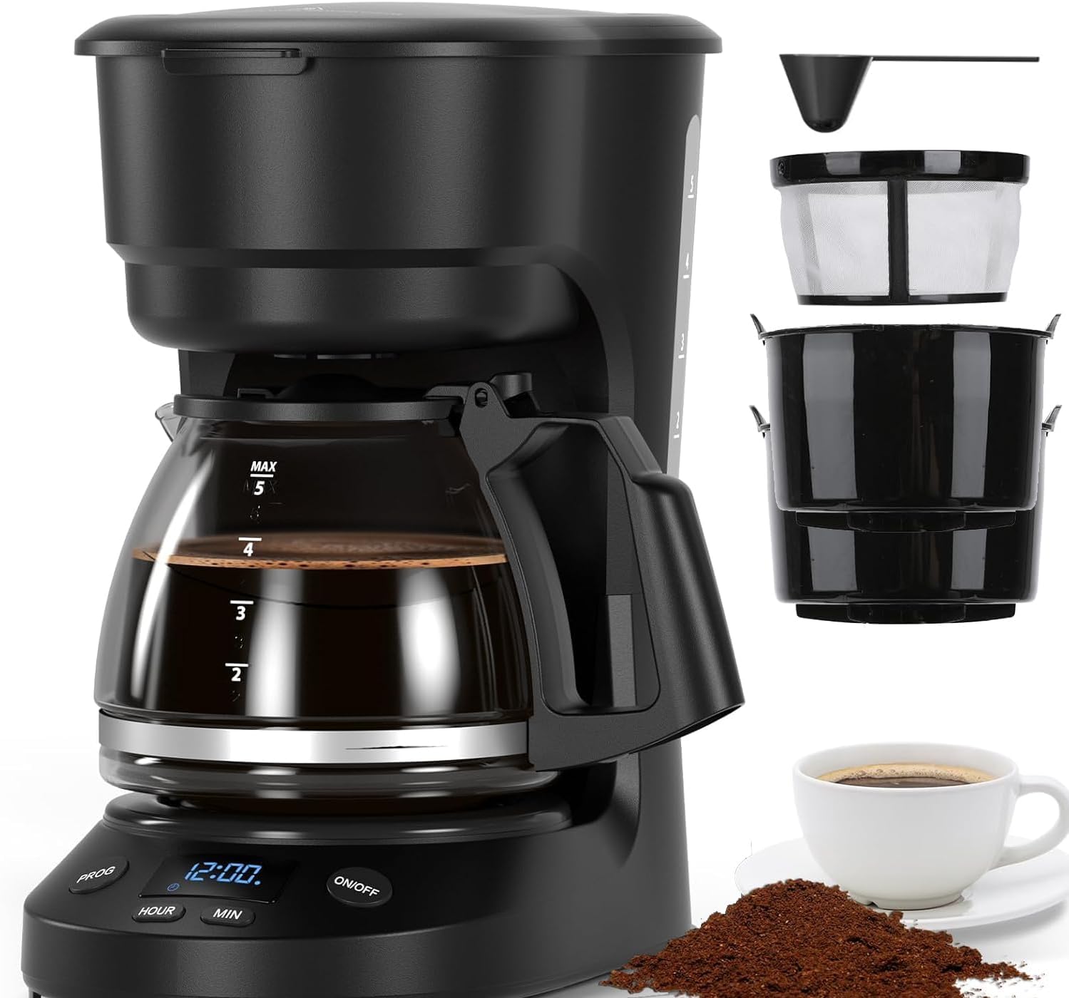 Single Serve Coffee Maker – Brew with Coffee Pods & Grounds, Compatible with Kcup Coffee Pods, Small Sizes Up to 6 8 10 12 14 Oz, 14 Oz Water Reservoir, Easy to Clean for Office Travel Home, Black