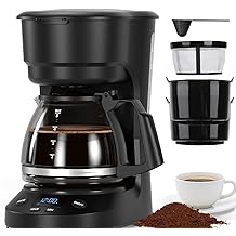 5 Cup Programmable Drip Coffee Maker, 24H Delay Brew, 2H Keep Warm &amp; Auto Shut Off, Pause &amp; Serve, Reusable Filter, Glass Coffee Pot, Small Coffee Machine for Home Office