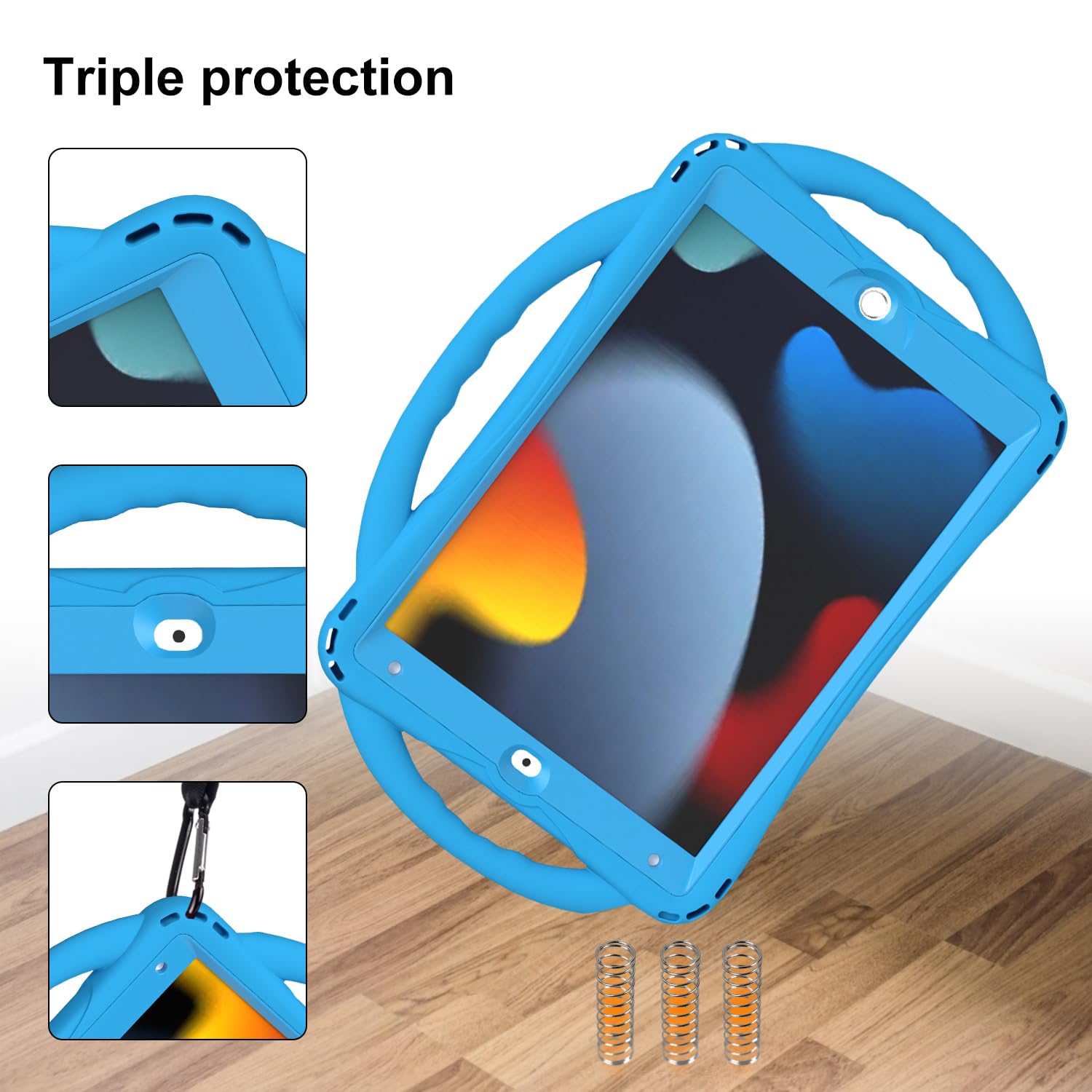 TOPESCT Custodia per bambini per iPad da 10,2 pollici di 9a/8a/7a generazione, realizzata in silicone adatto ai bambini, con protezione schermo integrata, custodia antiurto con manico e supporto per