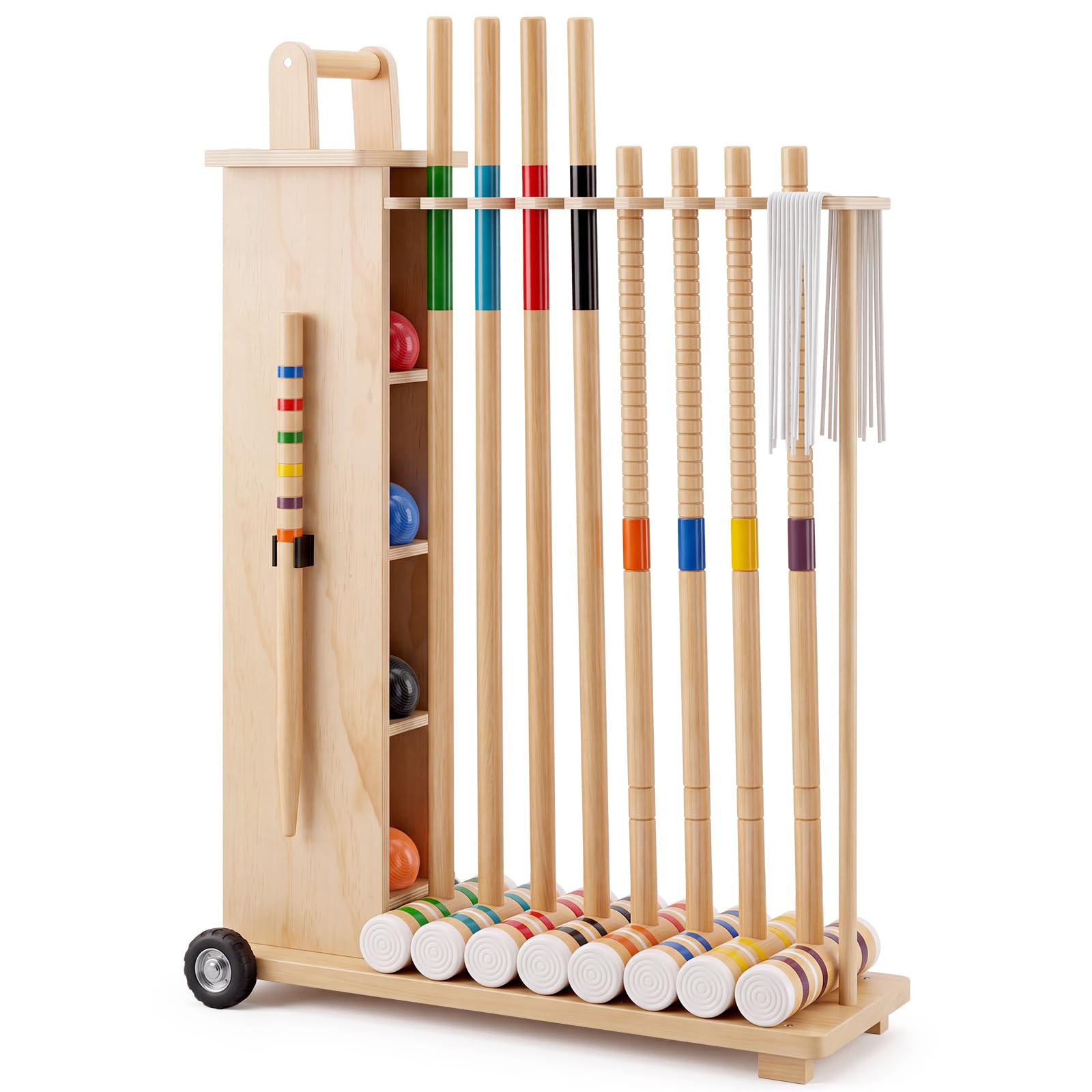 Hiboom Juego de croquet para 8 jugadores para adultos con soporte de madera