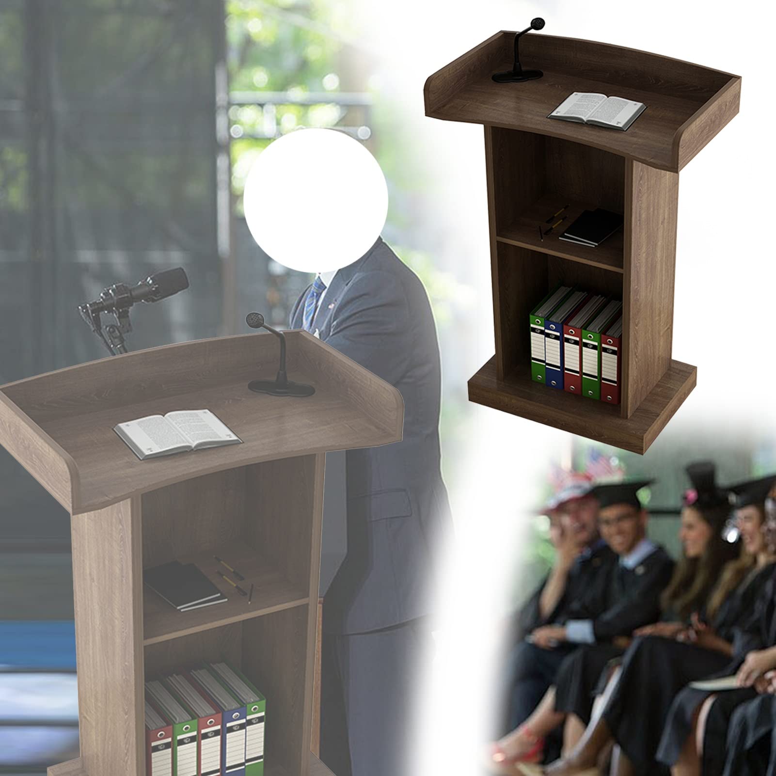 Buy BIBOYA Lectern Brown Lectern Podium Stand Large Storage Area, Reception Desk Lectern for