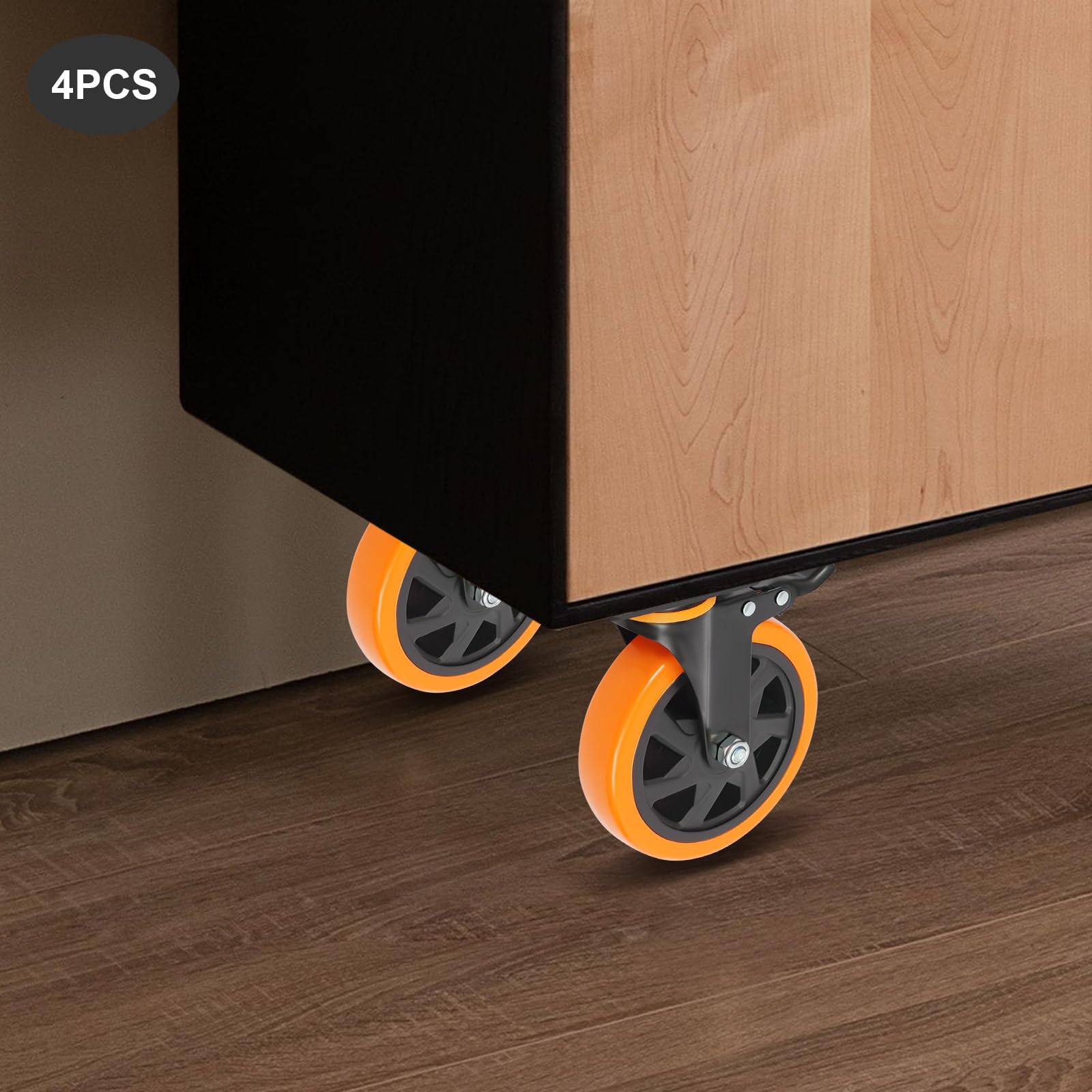 Schwerlastrollen mit Bremse 4er Set – 100 kg Tragkraft pro Rolle – PU Lenkrollen für Möbel, Transportwagen & Werkbänke – Inkl. Montagezubehör (125mm/152mm) (152mm)