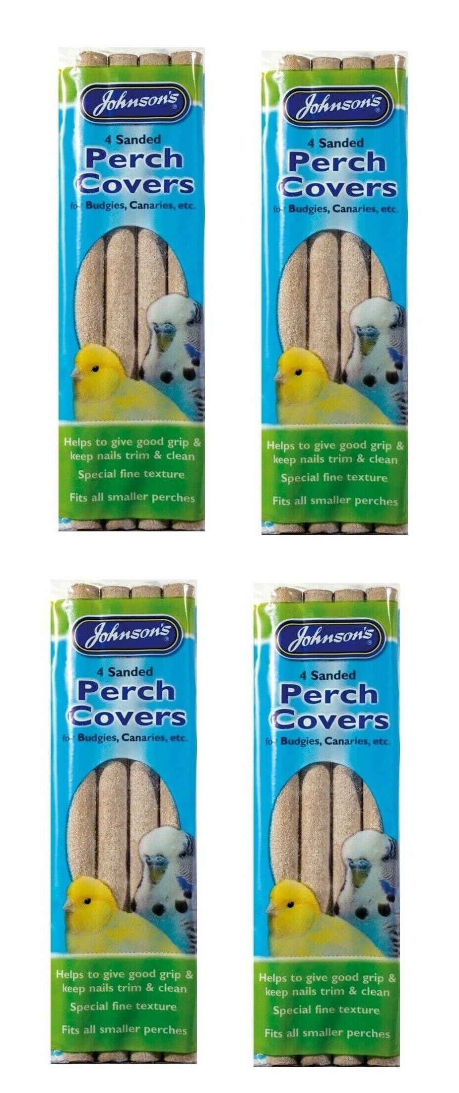 Johnson's Sanded Perch Covers For Small Caged Birds Budgie Finch etc. Helps Clean And Trim Nails. (Grey 4, x1 Pack of 4)