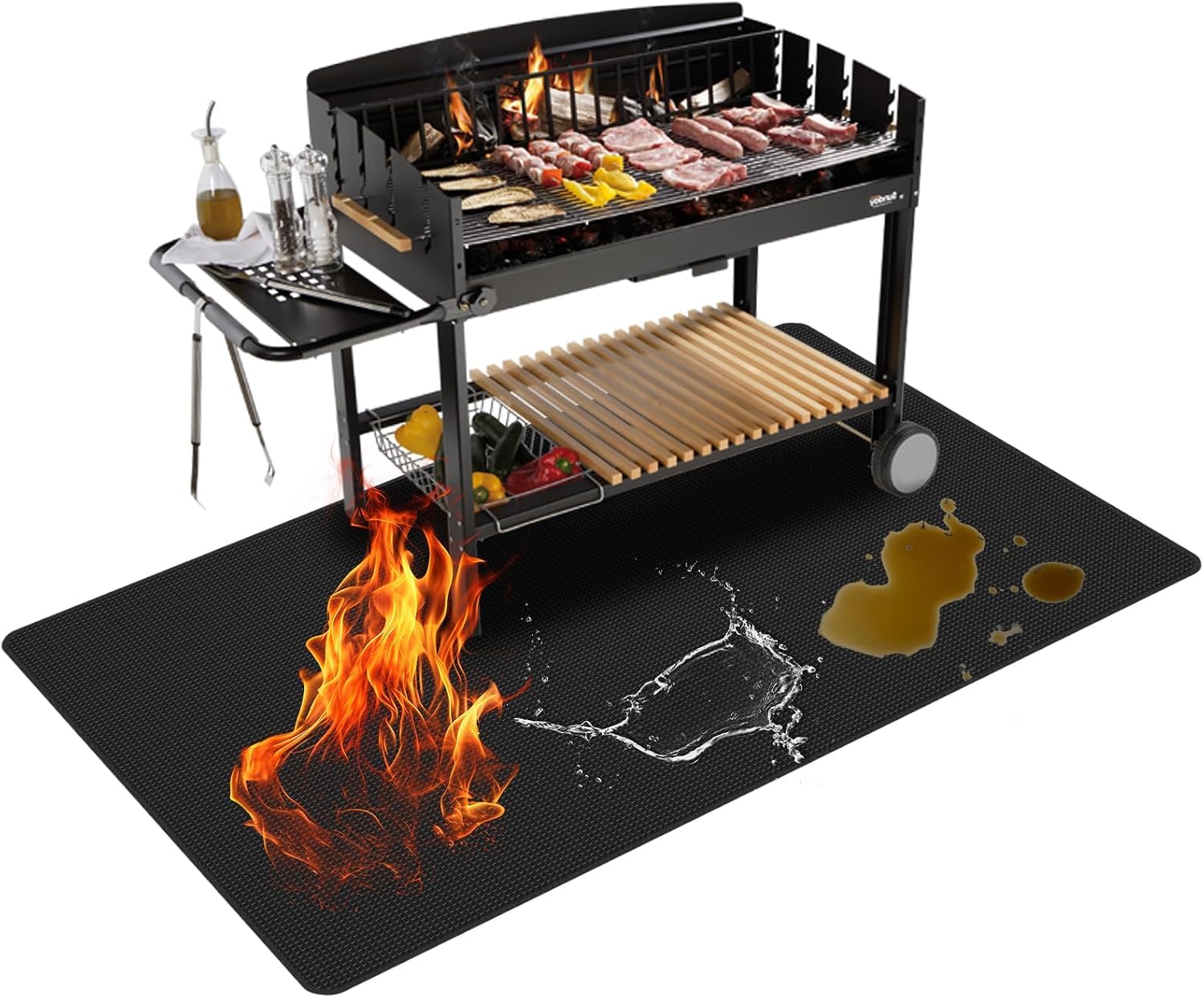 Tappetino ignifugo, 164 x 132 cm, per barbecue a carbonella, resiste a temperature fino a 2000 °C, barbecue a gas, campeggio, picnic (132 x 163)