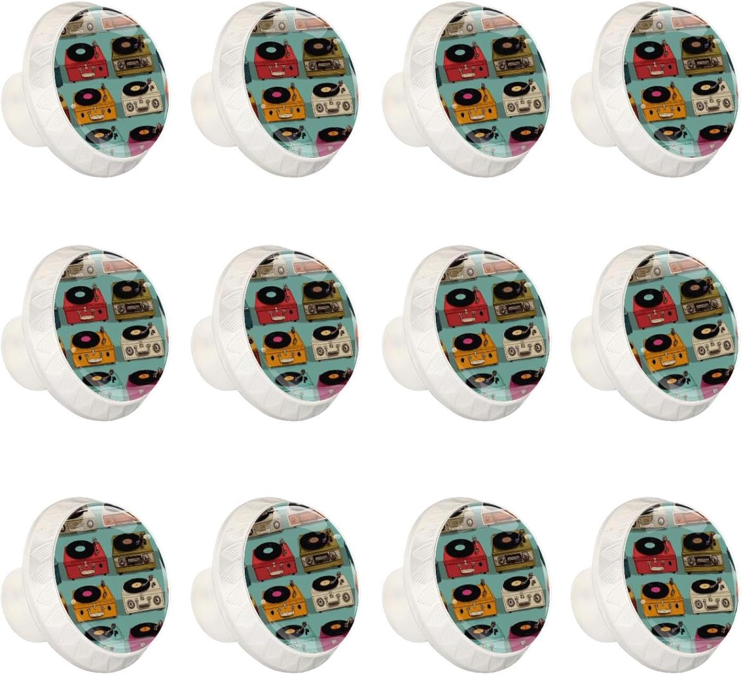 Color Record Player Pattern (34) Crystal Glass Decorative Cabinet Knobs, Premium Drawer Pulls with Screws for Kitchen Cabinet Bathroom Dresser Wardrobe