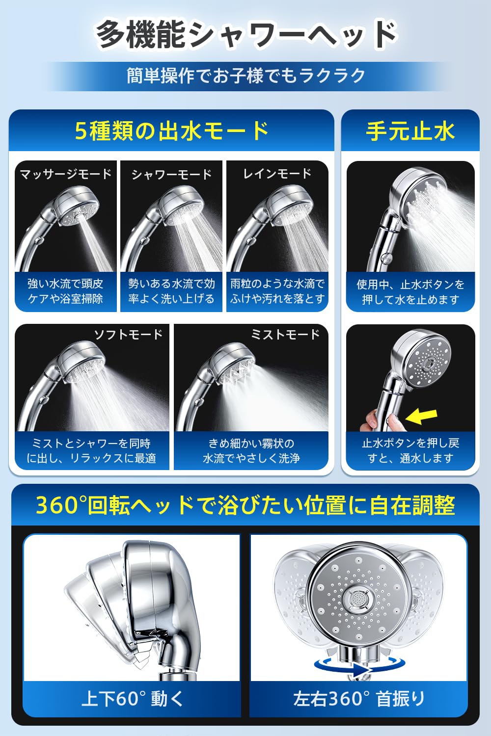 Amazon.co.jp: シャワーヘッド マイクロナノバブル 【2025革新＆360