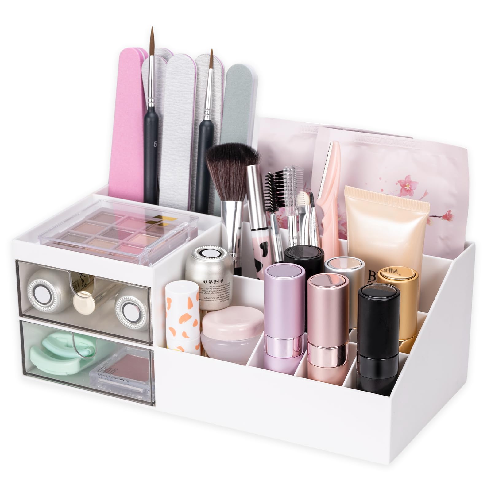 Organisateur Maquillage Rotatif Cinnani - 360° - 8 Compartiments - Avec Poignée - Beige