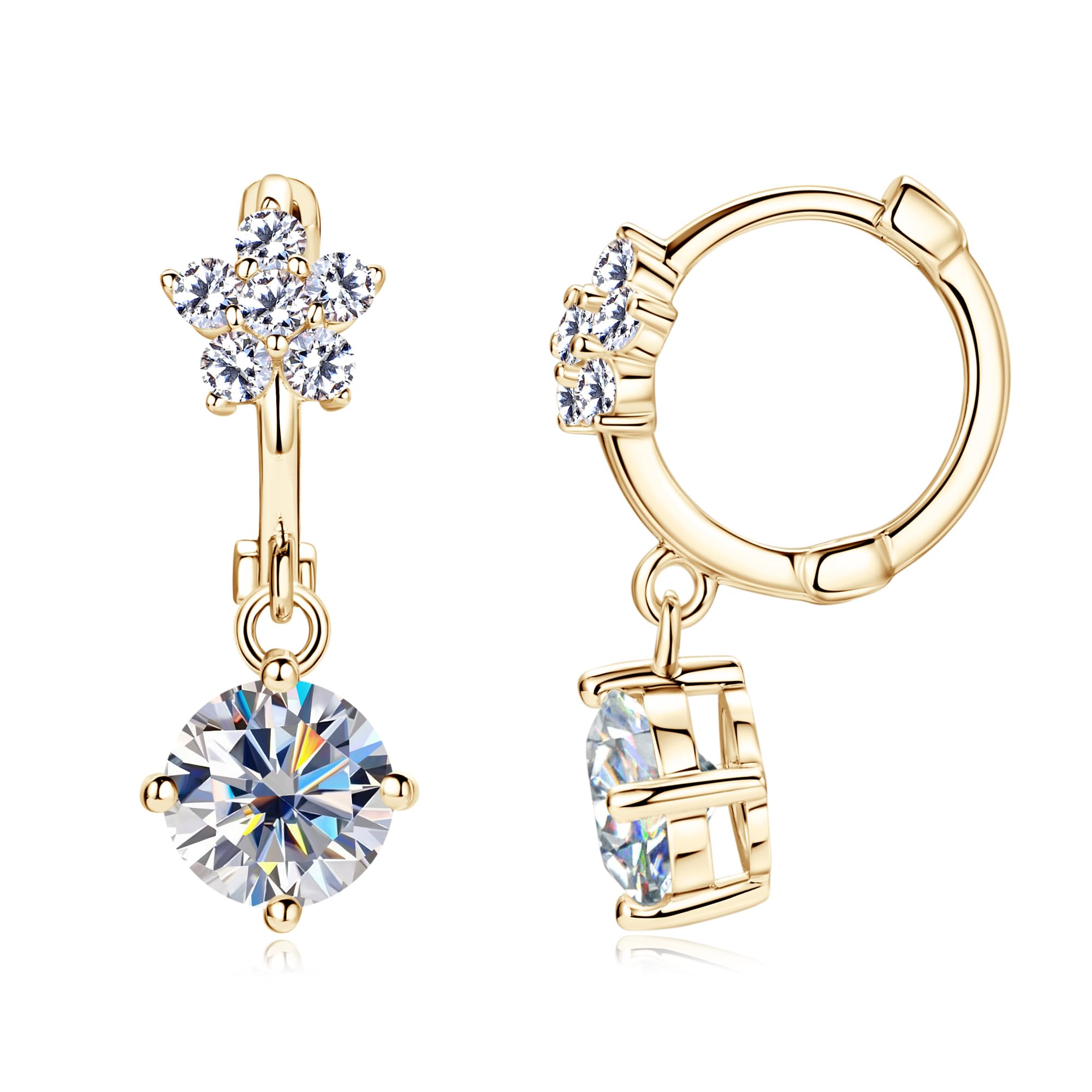 DYUNQ Moissanite 1 CT Solitaire Drop Earrings for Women, Imitation Diamond Dangle Earrings, 18K White Gold Plated D Color Round Cut 925 Sterling