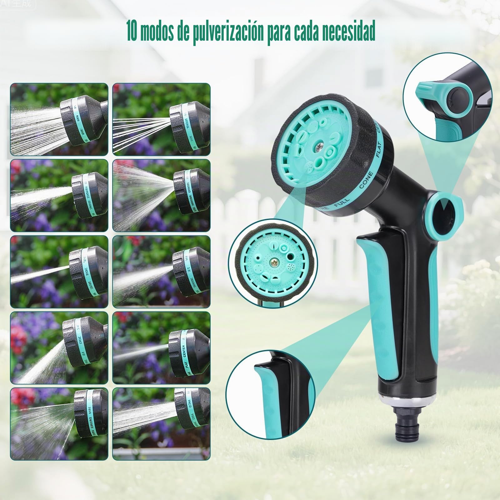Manguera Jardin Extensible 30M, Mangeras Jardineria Flexible con Pistola de 10 Funciones, Conectores Metálicos 1/2" y 3/4", Garden Hose para Riego, Terraza y Lavado de Coche
