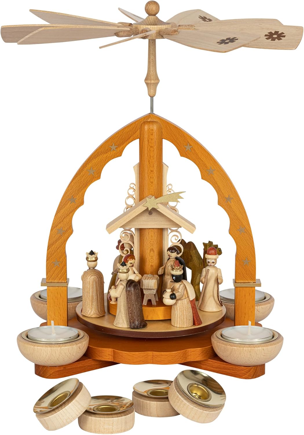 Richard Glaesser Pyramid of Christ Birth Nature for Tea Light and Candles from Seiffen in the Ore Mountains