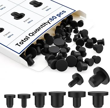 60 Pcs Silicone Hole Plug, 6 Sizes Black Solid Round Waterproof Stoppers, High Temp Flexible T-Shaped End Covers for 4-9.5mm Holes in Bottles, Pipes, Flower Pots & More