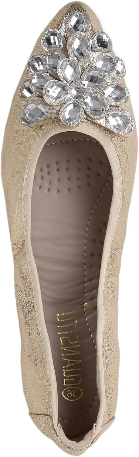 Flats Shoes for Women Rhinestone Wedding Ballerina Shoes Foldable Sparkly Comfort Slip on Flat Dressy Flats