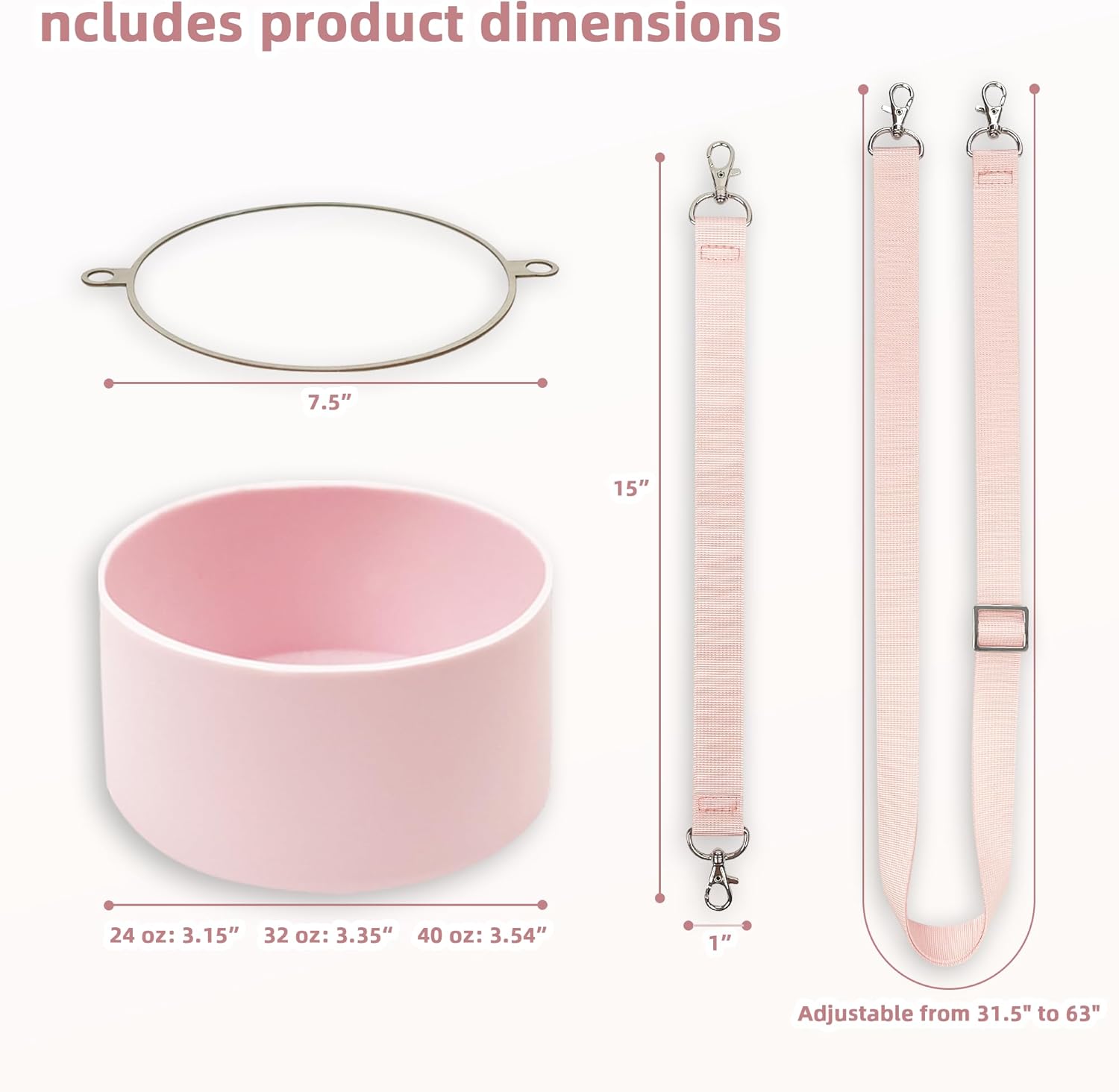 Photo 1 of ***BOTTLE NOT INCLUDED***Silicone Boot Set for Cute Owala Water Bottle 40 oz - Includes Non-Slip Sleeve, Shoulder Strap & Handle Strap, Perfect Owala Accessories, Fits Owala Tumbler, Owala Free Sip, Pink owala (Pink)