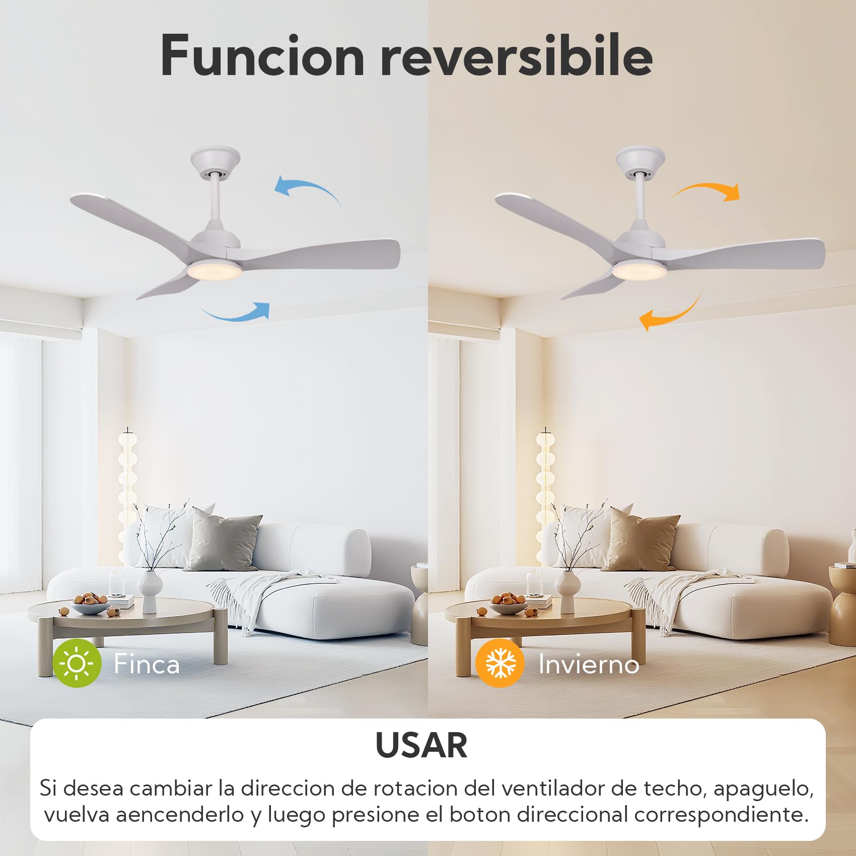 Ventilador de Techo con Luz y Mando a Distancia 106cm, Motor DC Silencioso, 3 Aspas plástico Blanco, Plafón LED Regulable 3 Tonos, Ventilador Moderno de Bajo Consumo, Blanco