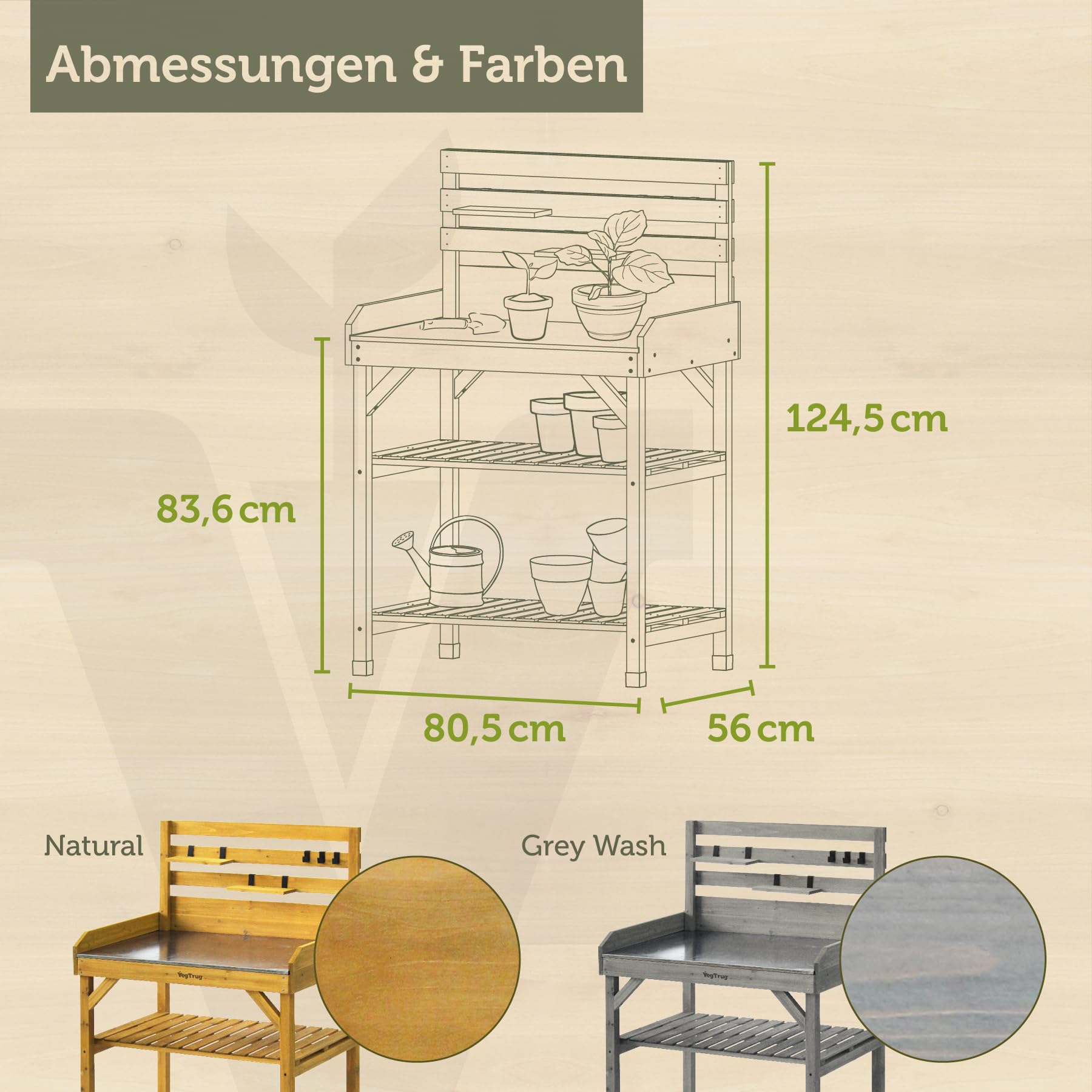 VegTrug® Mesa de Cultivo 100% Madera certificada FSC, 81 x 56 x 125 cm, Color Natural