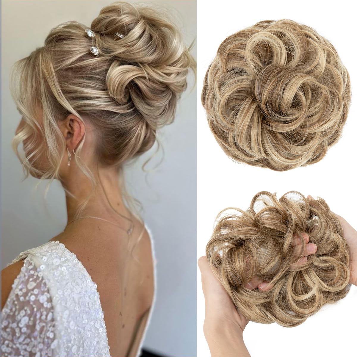 SARLA Messy Bun Hair Piece for Womens Synthetic Scrunchies Buns Extension Hairpieces Updo Pony Tail Sand, 15 cm x 4 cm