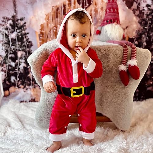 Miniatura 3 de PROMOTED TO BIG SISTER Traje de Papá Noel para bebés recién nacidos, mameluco de elfo de Navidad con sombrero