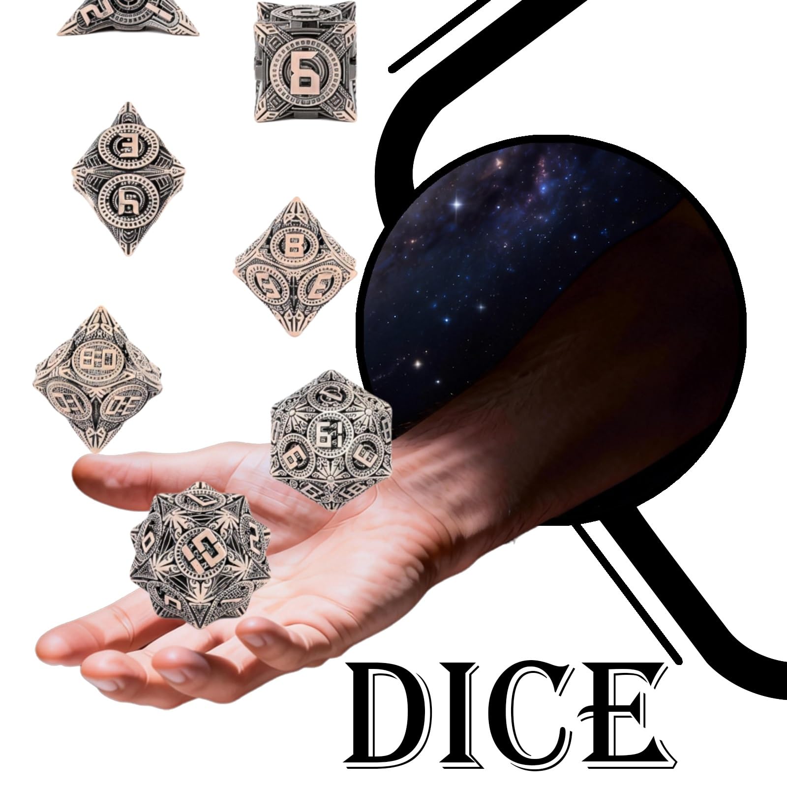 Juego de Dados de Metal Pesado de 7 Piezas para Juegos de rol, D&D, Pathfinder y Juegos de Mesa. Accesorios Duraderos para Juegos de Mesa con Peso y Tacto Profesionales.