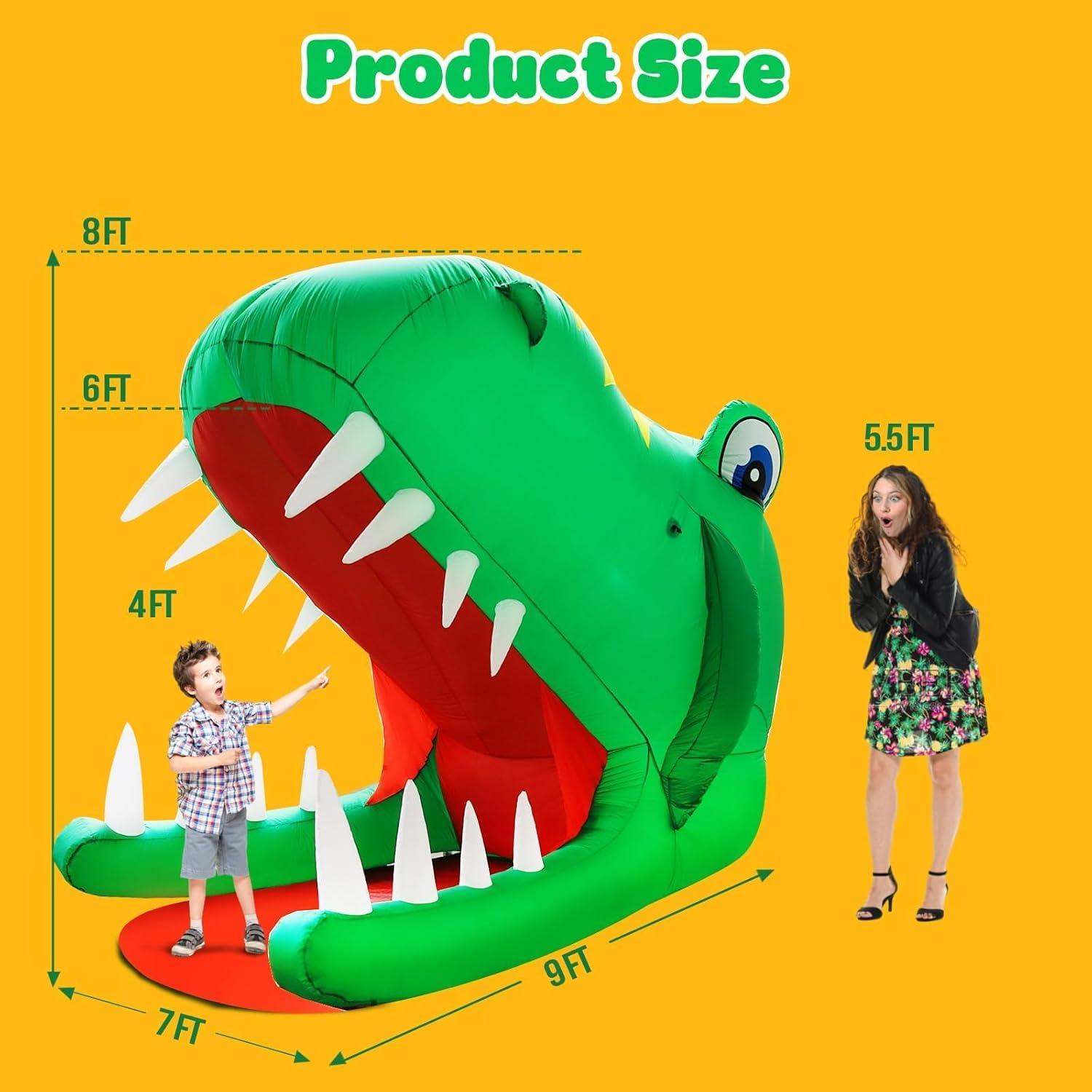 8FT Tall Halloween Inflatables Dinosaur Head with Open Mouth and Sharp Teeth, Blow Up Dinosaur Inflatables Built-in 4 Led Lights for Halloween Inflatable Outdoor Decoration and Dinosaur Party