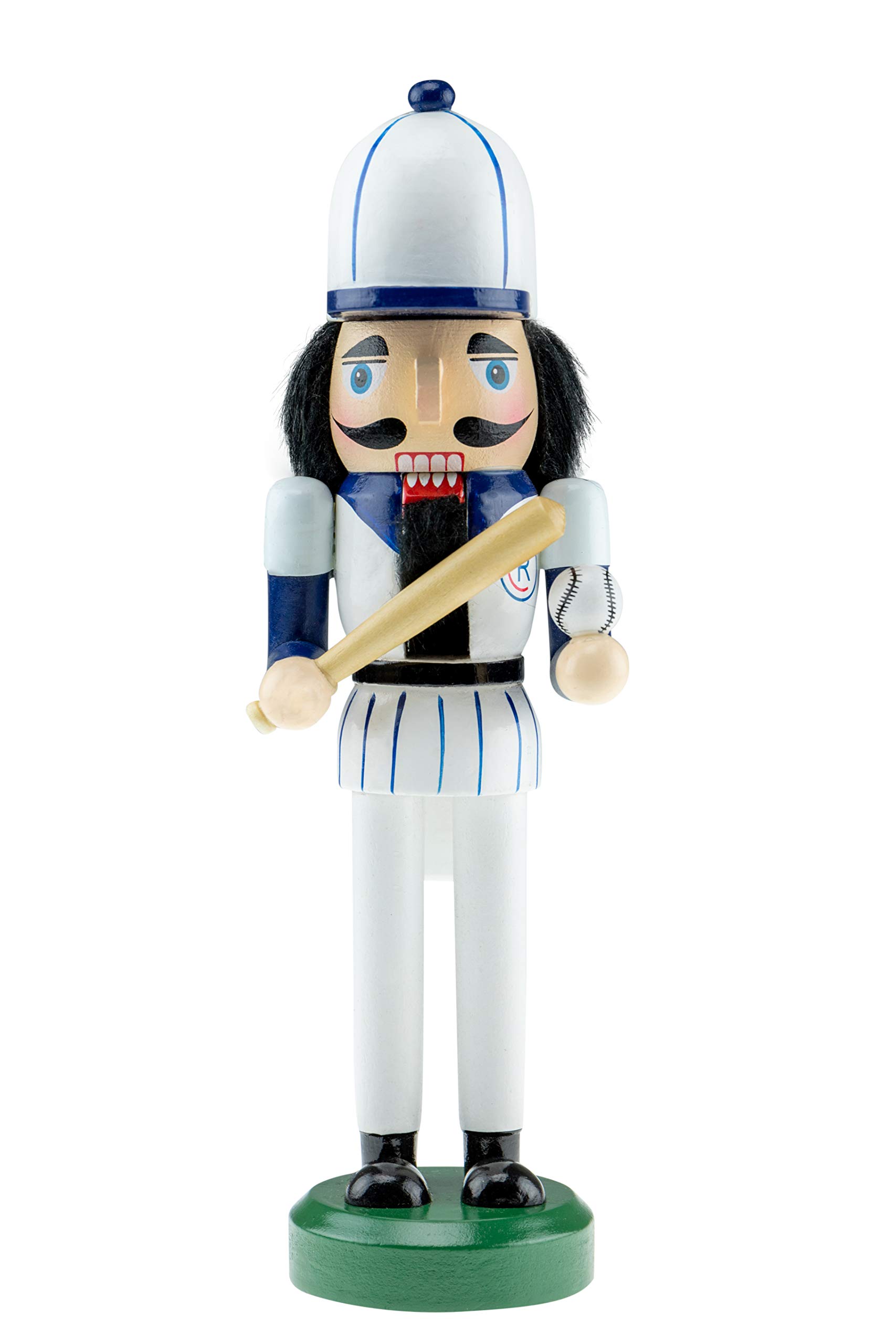 Clever Creations 09-Baseball Player Wooden Baseball Player Nutcracker | Blue And White Uniform Holding Ball And Bat | Festive Traditional Christmas Decor | Great For Any Holiday Collection | 10 Tall Perfect For Shelve