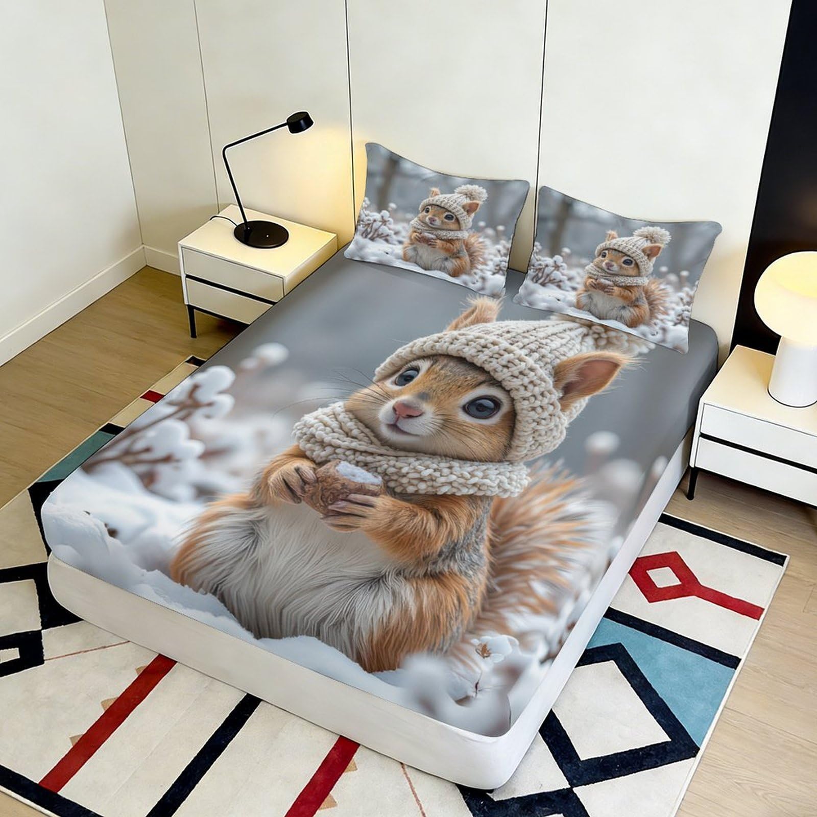 Lenzuolo con scoiattolo stampato 3D, in microfibra, per la casa | morbido, coprimaterasso, facile da pulire, traspirante, lavabile in lavatrice, per ogni stagione, 180 x 200 x 25 cm